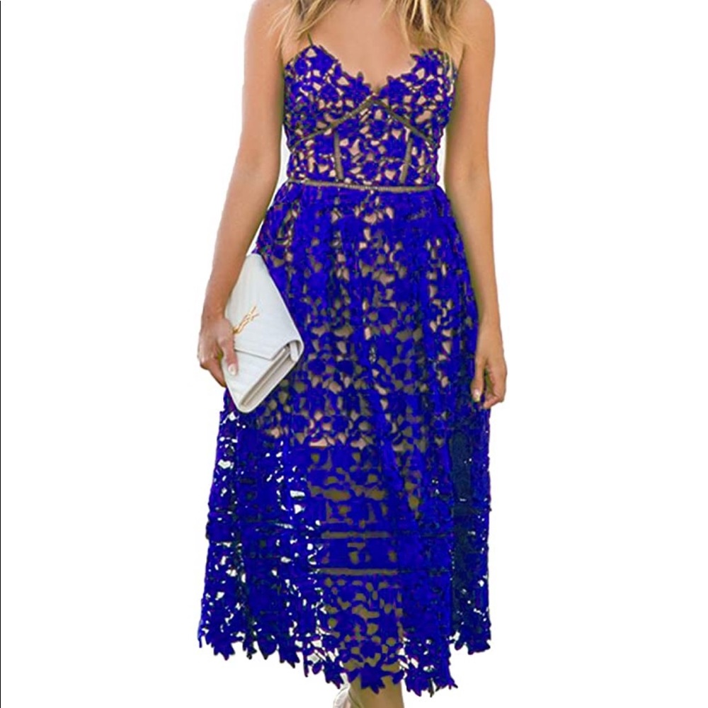 Blue Floral Mid-length A-line Dress